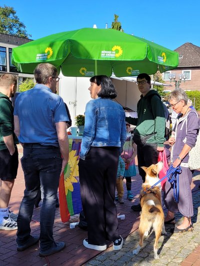 Menschen am Marktstand der Grünen